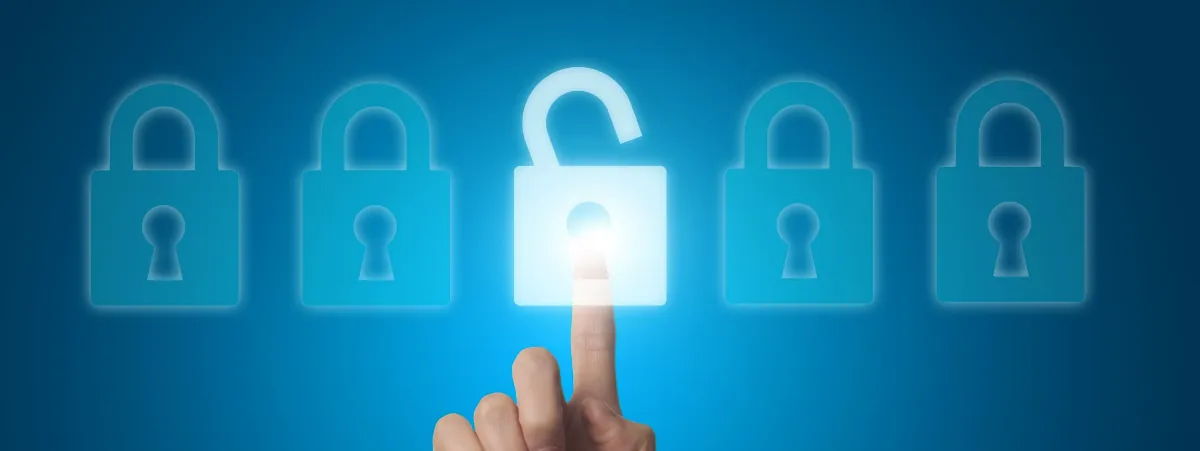 Image of a finger touching a padlock icon representing AI Cyber Security