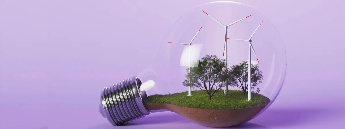 Illustration of a lightbulb containing a landscape