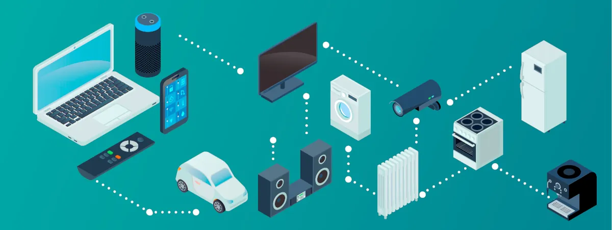 Image of connected devices and objects representing Internet of Things